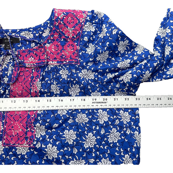 J.CREW BEAUTIFUL embroidered 100% cotton voile top in block print Size M coastal - Picture 5 of 16